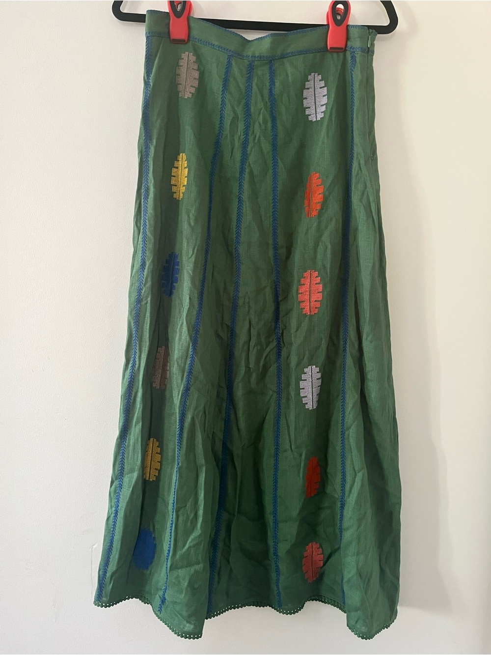 NWT Zara Green Embroidered Linen Blend Maxi Skirt Medium Resort Vacation